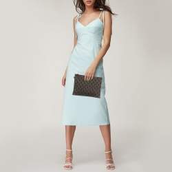 Pre Owned CH Carolina Herrera Brown/Gold Monogram Canvas Pouch