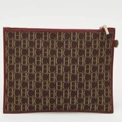 Pre Owned CH Carolina Herrera Brown/Gold Monogram Canvas Pouch