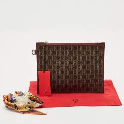 Pre Owned CH Carolina Herrera Brown/Gold Monogram Canvas Pouch