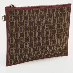 Pre Owned CH Carolina Herrera Brown/Gold Monogram Canvas Pouch