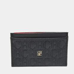 Pre Owned CH Carolina Herrera Black Monogram Leather Card Holder 