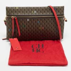 مملوكة مسبقًا CH Carolina Herrera Inro Dark Brown/Multicolor Signature Coated Canvas Crossbody Bag