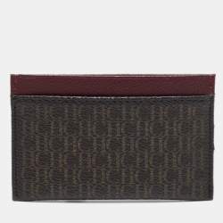 Pre Owned CH Carolina Herrera Brown/Burgundy Monogram Coated Canvas and Leather Card Holder