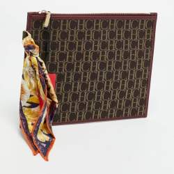 مملوكة مسبقًا CH Carolina Herrera Continental Brown/Burgundy Monogram Canvas and Leather Pouch