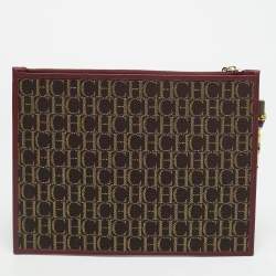 مملوكة مسبقًا CH Carolina Herrera Continental Brown/Burgundy Monogram Canvas and Leather Pouch