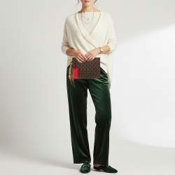 مملوكة مسبقًا CH Carolina Herrera Continental Brown/Burgundy Monogram Canvas and Leather Pouch