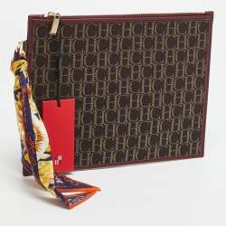 Pre Owned حقيبة كارولينا هيريرا مسطحة وشاح قماش بني وجلد مونوغرام