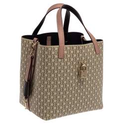 Pre Owned Carolina Herrera Beige/Pink  Monogram Coated Canvas and Leather Matryoshka Padlock Tote