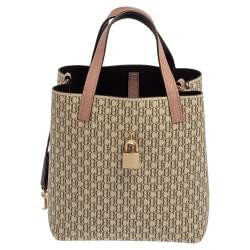 Pre Owned Carolina Herrera Beige/Pink  Monogram Coated Canvas and Leather Matryoshka Padlock Tote