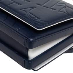 Pre Owned Carolina Herrera Navy Blue/Red Embossed Leather Insignia Flap Top Handle Bag