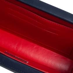Pre Owned Carolina Herrera Navy Blue/Red Embossed Leather Insignia Flap Top Handle Bag
