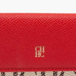 Pre Owned محفظة سي إتش كارولينا هيريرا جلد وكانفاس مقوى مونوغرامي أحمر/أوف وايت بقلاب