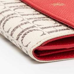 Pre Owned محفظة سي إتش كارولينا هيريرا جلد وكانفاس مقوى مونوغرامي أحمر/أوف وايت بقلاب