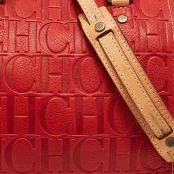 Pre Owned CH Carolina Herrera Red Monogram Leather Andy Boston Bag