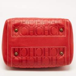 Pre Owned CH Carolina Herrera Red Monogram Leather Andy Boston Bag