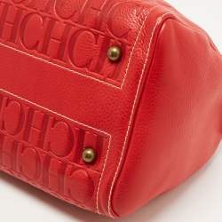 Pre Owned CH Carolina Herrera Red Monogram Leather Andy Boston Bag