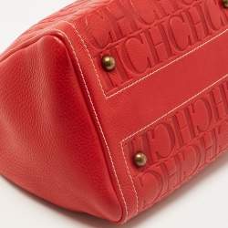 Pre Owned CH Carolina Herrera Red Monogram Leather Andy Boston Bag