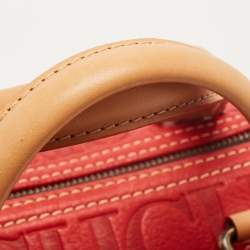 Pre Owned CH Carolina Herrera Red Monogram Leather Andy Boston Bag