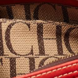 Pre Owned CH Carolina Herrera Red Monogram Leather Andy Boston Bag