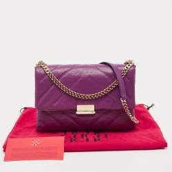 Pre Owned CH Carolina Herrera Purple Quilted Leather Flap Chain Bag