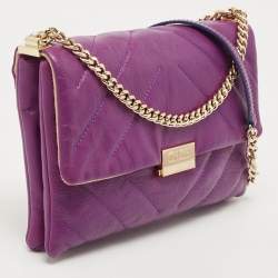 Pre Owned CH Carolina Herrera Purple Quilted Leather Flap Chain Bag