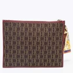 Pre Owned CH Carolina Herrera Burgundy/Brown Monogram Canvas Continental Pouch