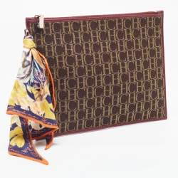 Pre Owned CH Carolina Herrera Burgundy/Brown Monogram Canvas Continental Pouch