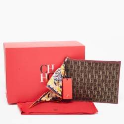 Pre Owned CH Carolina Herrera Burgundy/Brown Monogram Canvas Continental Pouch