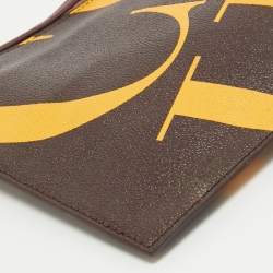 Pre Owned CH Carolina Herrera Brown/Yellow Monogram Coated Canvas Wristlet Clutch