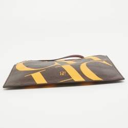 Pre Owned CH Carolina Herrera Brown/Yellow Monogram Coated Canvas Wristlet Clutch