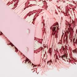 Pre Owned CH Carolina Herrera Pink Beaded Fabric Small Duchess Tote