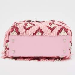 Pre Owned CH Carolina Herrera Pink Beaded Fabric Small Duchess Tote