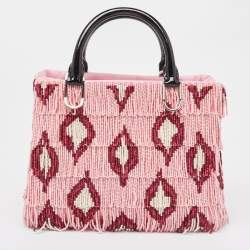 Pre Owned CH Carolina Herrera Pink Beaded Fabric Small Duchess Tote