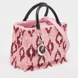 Pre Owned CH Carolina Herrera Pink Beaded Fabric Small Duchess Tote