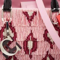 Pre Owned CH Carolina Herrera Pink Beaded Fabric Small Duchess Tote