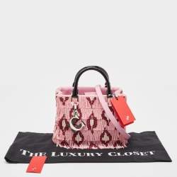 Pre Owned CH Carolina Herrera Pink Beaded Fabric Small Duchess Tote
