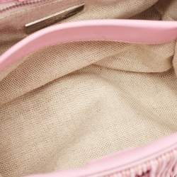 Pre Owned CH Carolina Herrera Pink Beaded Fabric Small Duchess Tote