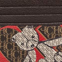 Pre Owned CH Carolina Herrera Multicolor Monogram Coated Canvas and Leather Zip Card Case