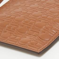 Pre Owned CH Carolina Herrera Brown Monogram Embossed Leather Wrsitlet Clutch