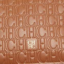 Pre Owned CH Carolina Herrera Brown Monogram Embossed Leather Wrsitlet Clutch