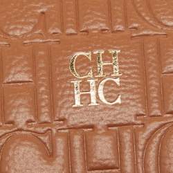 Pre Owned CH Carolina Herrera Brown Monogram Embossed Leather Wrsitlet Clutch