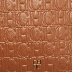 Pre Owned CH Carolina Herrera Brown Monogram Embossed Leather Wrsitlet Clutch
