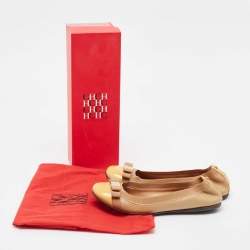 مملوكة مسبقًا CH Carolina Herrera Brown Leather and Patent Scrunch  Ballet Flats Size 37