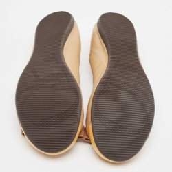 مملوكة مسبقًا CH Carolina Herrera Brown Leather and Patent Scrunch  Ballet Flats Size 37