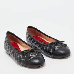 Pre Owned CH Carolina Herrera Black Leather Ballet Flats Size 39