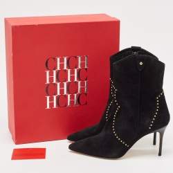 Pre Owned CH Carolina Herrera Black Suede Ankle Length Boots Size 37