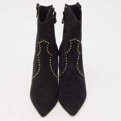 Pre Owned CH Carolina Herrera Black Suede Ankle Length Boots Size 37
