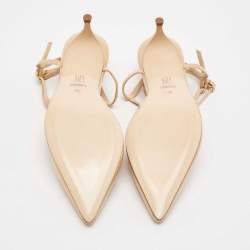 Pre Owned CH Carolina Herrera Beige Patent Leather Ankle Strap Pumps Size 38