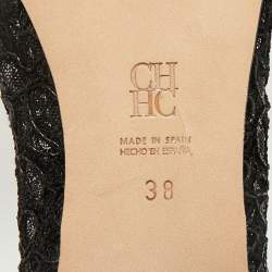 CH Carolina Herrera Black Lace Logo Ballet Flats Size 38