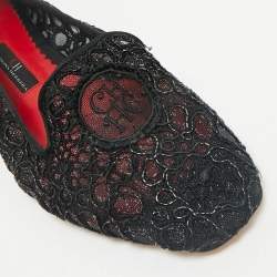 CH Carolina Herrera Black Lace Logo Ballet Flats Size 38